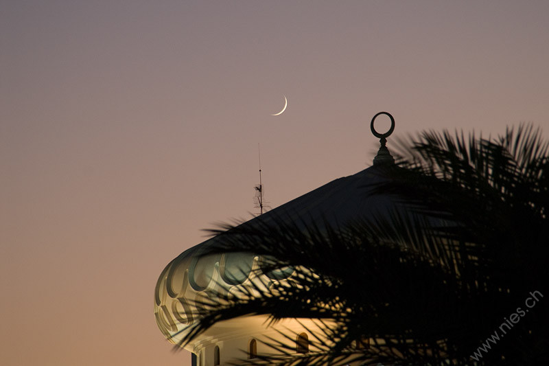 Crescent Moon above Mosque